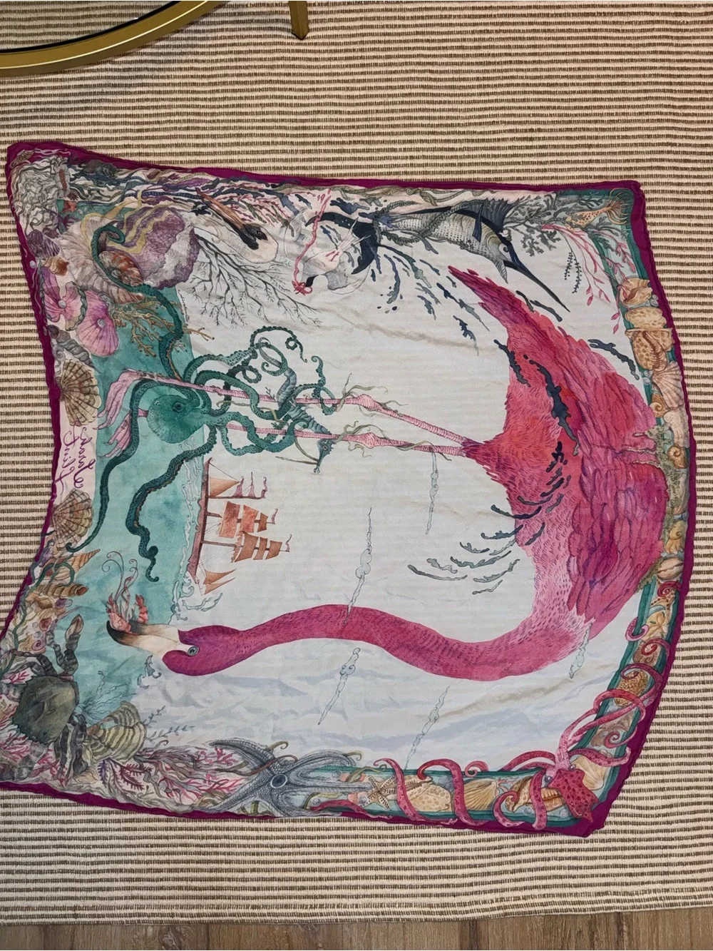 Sarah Flint Silk Scarf - Wild Waters Scarf 90 × 90 cm/ Fuchsia & Turquoise Si